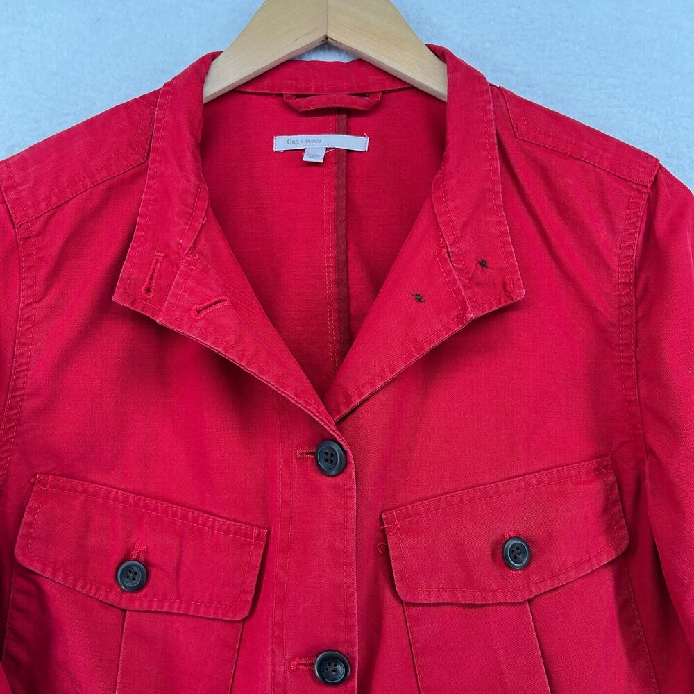 GAP Jacket Womens M Twill Field Safari Utility Button Front Cotton Red - Picture 2 of 11